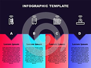 Set line Smart thermometer, refrigerator, heating radiator and security camera. Business infographic template. Vector