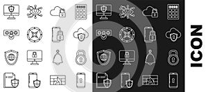 Set line Smartphone with lock, Lock, Cloud and shield, computing, Safe, Password protection safety access, Computer