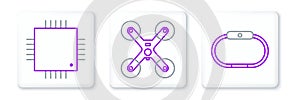 Set line Smartwatch, Processor with microcircuits CPU and Drone flying icon. Vector