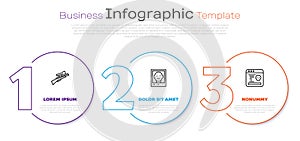 Set line Sniper rifle with scope, Wanted poster and System bug. Business infographic template. Vector