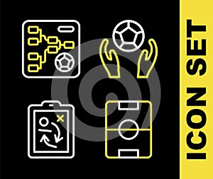 Set line Soccer football ball, Football field, Planning strategy concept and Championship tournament bracket icon