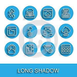 Set line Social network, Server, Data, Web Hosting, Cloud hacking, Filter setting, Browser files, technology data