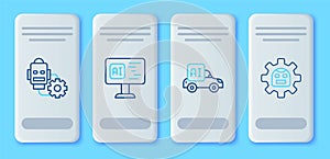 Set line Software, Autonomous smart car, Robot setting and icon. Vector