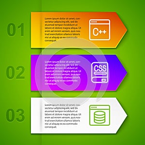 Set line Software, Books about programming and Server, Data, Web Hosting. Business infographic template. Vector