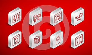 Set line Software, Computer monitor screen, Browser with shield, Debugging, mouse, Programming language syntax, and icon