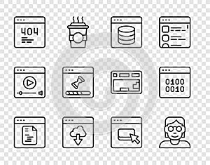 Set line Software, Hacker or coder, Server, Data, Web Hosting, Cloud technology data transfer, Page with 404 error