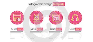 Set line Software, Headphones, Hacker or coder and Debugging icon. Vector