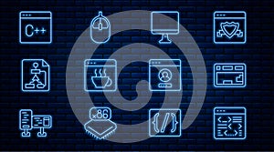 Set line Software, Keyboard, Computer monitor screen, Flowchart, Create account and mouse icon. Vector