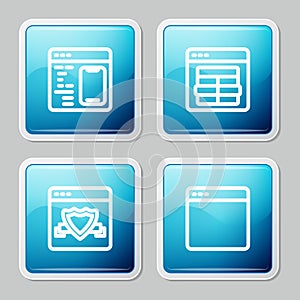 Set line Software, MySQL code, Browser with shield and window icon. Vector