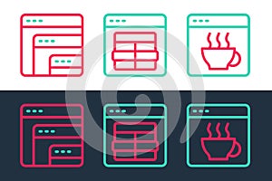 Set line Software, and MySQL code icon. Vector