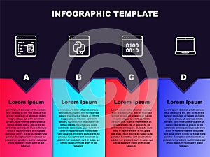 Set line Software, Python programming language, Binary code and Laptop. Business infographic template. Vector