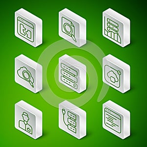 Set line Software, Server, Broken file, Data, Web Hosting, Search cloud computing, concept with folder, Analyst engineer