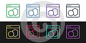 Set line Software, web developer programming code icon isolated on black and white background. Javascript computer