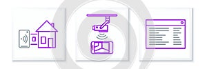 Set line Software, web developer programming code, Smart home and Wireless Controlling CCTV security camera icon. Vector