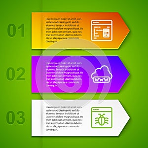 Set line Software, Web development and System bug. Business infographic template. Vector