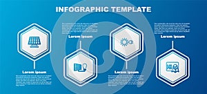 Set line Solar energy panel, and light bulb, Sun with electric plug and Certificate template. Business infographic