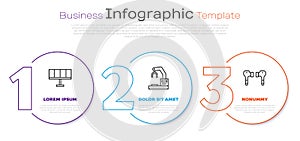 Set line Solar energy panel, Robotic robot arm hand factory and Air headphones. Business infographic template. Vector