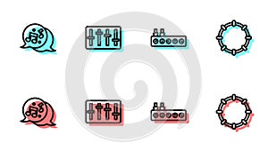 Set line Sound mixer controller, Music note, tone, and Tambourine icon. Vector