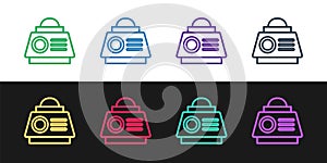 Set line Space capsule icon isolated on black and white background. Vector