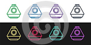 Set line Space capsule icon isolated on black and white background. Vector