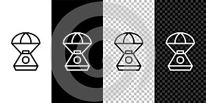 Set line Space capsule icon isolated on black and white, transparent background. Vector