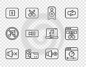 Set line Speaker mute, Online play video, Stereo speaker, Cinema camera, Stop media button, Pause, volume and Video