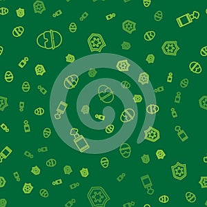 Set line Special forces soldier, Hand grenade and Police badge on seamless pattern. Vector