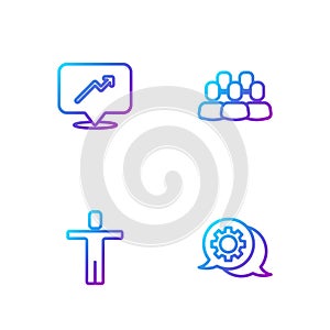 Set line Speech bubble chat, Head hunting, Graph, schedule, chart and Project team base. Gradient color icons. Vector