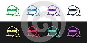 Set line Speech bubble with text Farm icon isolated on black and white background. Vector