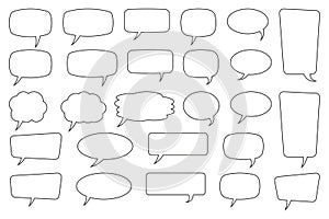 Set of line speech bubbles with editable stroke. Speak bubble text, cartoon chatting box, message box.