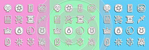 Set line Spider, Life, Dagger, Tarot cards, Magic ball, Ancient magic book, Skull and scroll icon. Vector