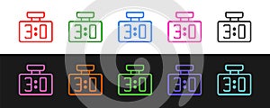 Set line Sport mechanical scoreboard and result display icon isolated on black and white background. Vector