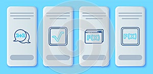 Set line Square root, Function mathematical symbol, Equation solution and icon. Vector