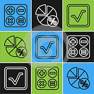 Set line Square root, Open book and Equation solution icon. Vector