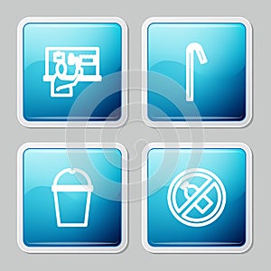 Set line Stop plastic pollution, Drinking straw, Paper glass water and No bottle icon. Vector