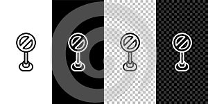 Set line Stop sign icon isolated on black and white, transparent background. Traffic regulatory warning stop symbol