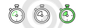 Set line Stopwatch icon isolated on white background. Time timer sign. Chronometer sign. Vector