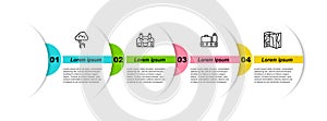 Set line Storm, Aircraft steering helm, Conveyor belt with suitcase and World travel map. Business infographic template