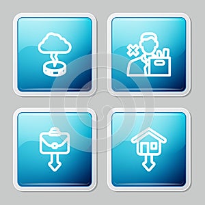 Set line Storm, Employee dismissal, Briefcase and Falling property prices icon. Vector