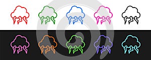 Set line Storm icon isolated on black and white background. Cloud and lightning sign. Weather icon of storm. Vector