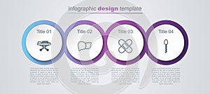 Set line Stretcher, Human organ liver, Crossed bandage plaster and Sperm. Business infographic template. Vector