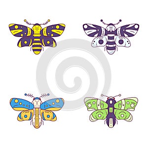 Set of line style moths