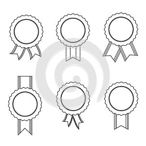 Set of line style ribbon badges. Vector illustration on white background