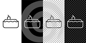 Set line Submarine icon isolated on black and white, transparent background. Military ship. Vector