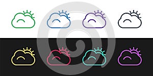 Set line Sun and cloud weather icon isolated on black and white background. Vector Illustration