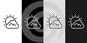 Set line Sun and cloud weather icon isolated on black and white, transparent background. Vector