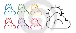 Set line Sun and cloud weather icon isolated on white background. Set icons colorful. Vector
