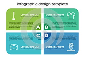 Set line Sun visor cap, Golf club, ball on tee and shirt. Business infographic template. Vector