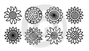 Set line Sunflower icons isolated on white background. Vector floral illustration bundle. Botanical summer concept. For cutting,