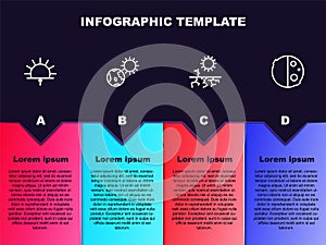 Set line Sunrise, Earth globe and sun, Drought and Eclipse of the. Business infographic template. Vector